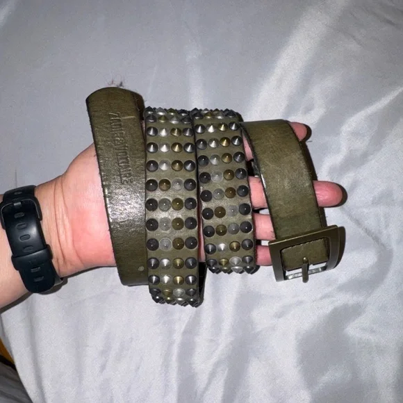 Zadig & Voltaire Olive Green Leather Studded Belt with Metal Buckle size T1 (M) - Picture 2 of 14